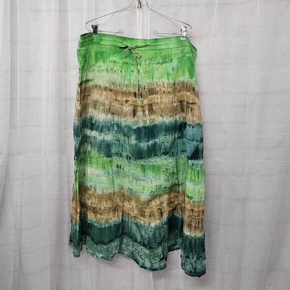 Pink Apple Green Tan Metallic Gauzy Midi Skirt Boho Hippie 3X - Picture 1 of 11